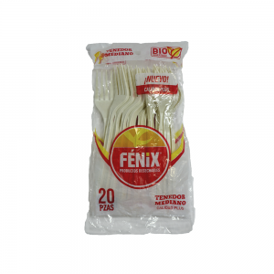 Tenedor Mediano Blanco Biodegradable (20 Piezas)