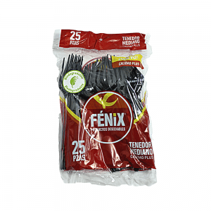 Tenedor Mediano Negro Biodegradable (25 Piezas)
